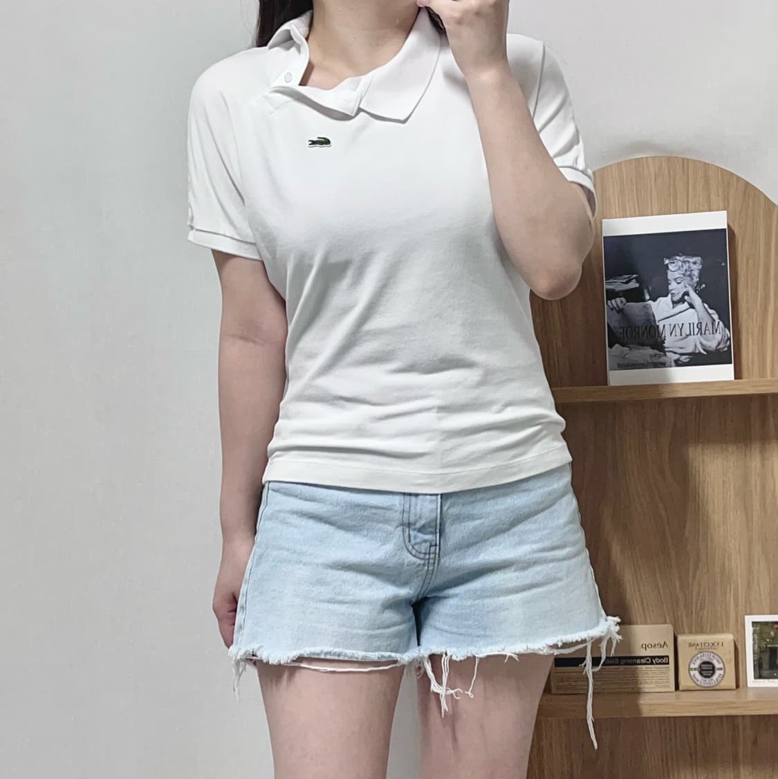 [정품] 라코스테 화이트 사선버튼 반팔카라티 [ 34 ] 상품이미지2