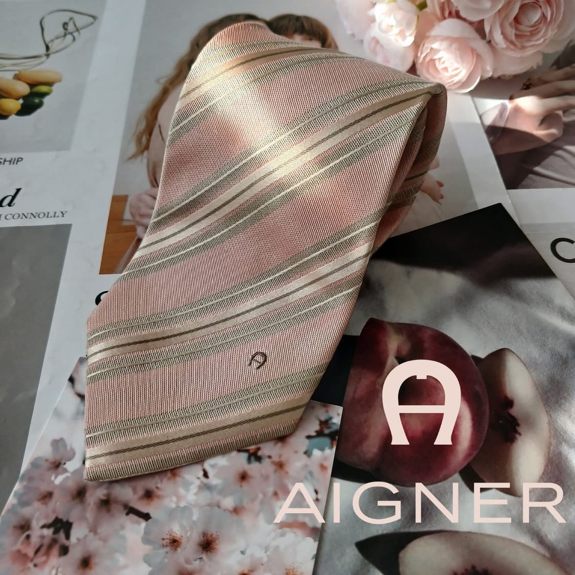 아이그너 실크 피치 스트라이프 넥타이 9.1cm A등급 A19075
 상품이미지1