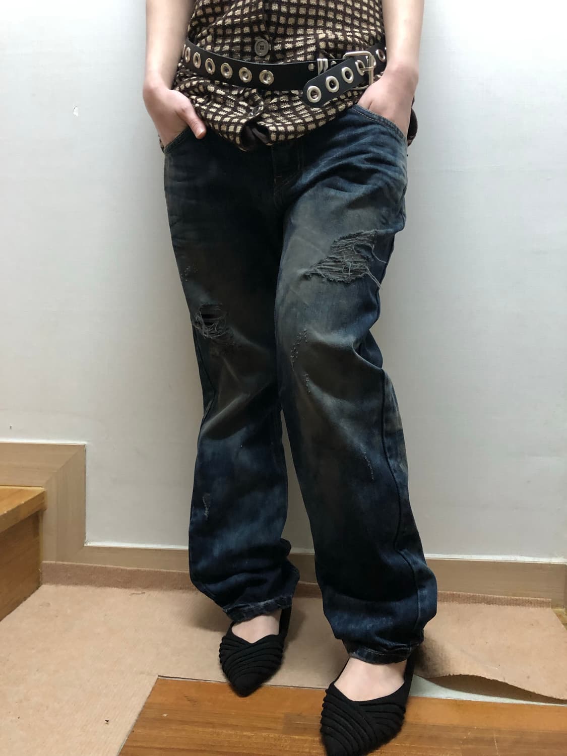 빈티지 데님 워싱 펑크 팬츠 상품이미지4