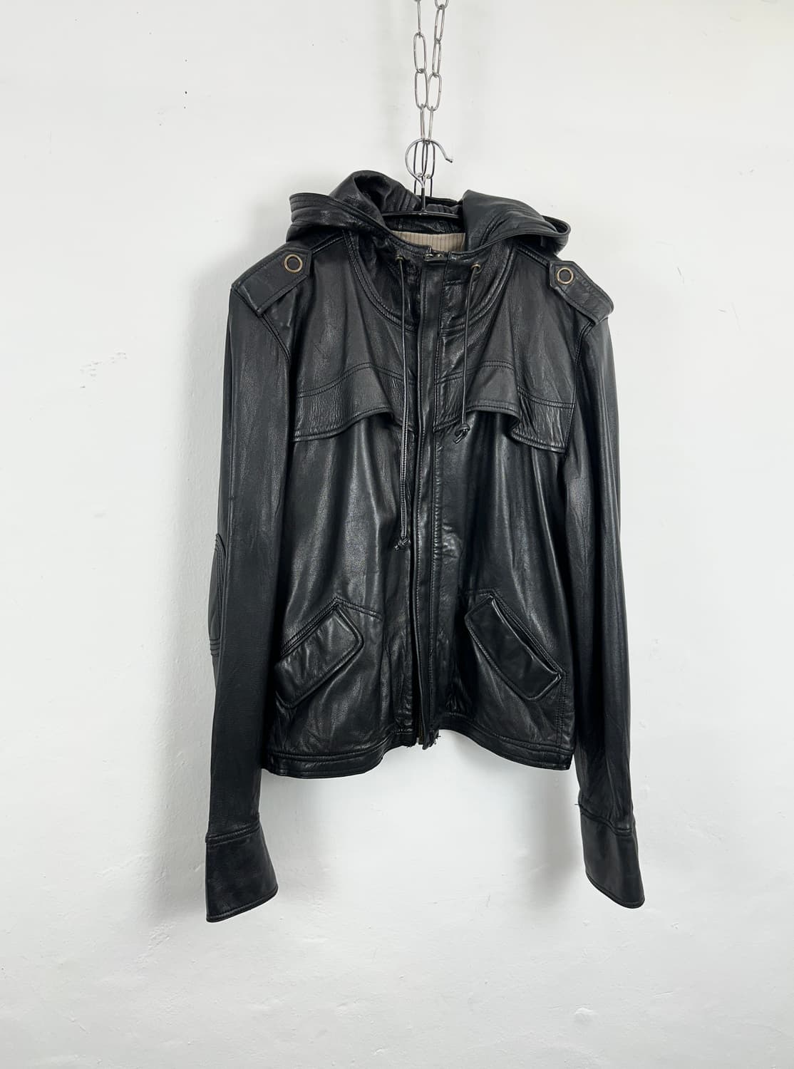 Sheepskin Cropped Hood leather jacket 상품이미지1