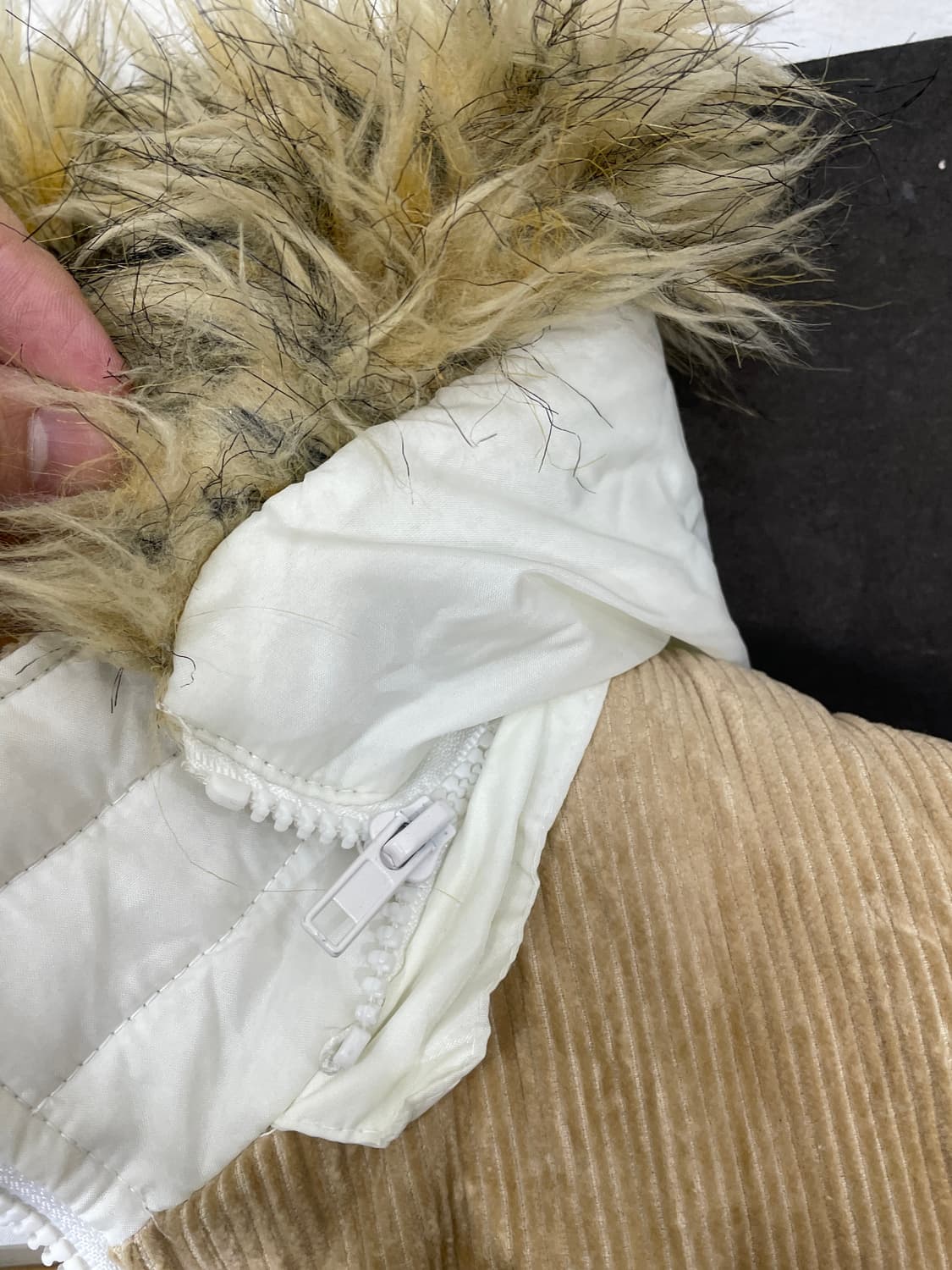 일본빈티지 SpRay 울프죠 후드 투웨이 패딩 화이트 코듀로이 점퍼 M 상품이미지6