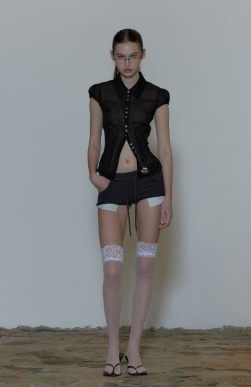 (S)새상품 스컬프터 쉬어 블라우스 Sheer Pleated Blouse 상품이미지5