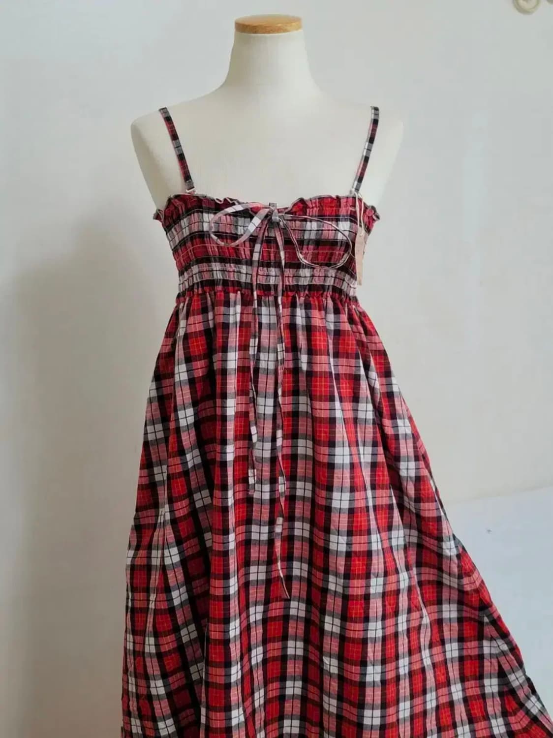 일본빈티지 새제품 레드체크 뷔스티에원피스 THE EMPORIUM 상품이미지2