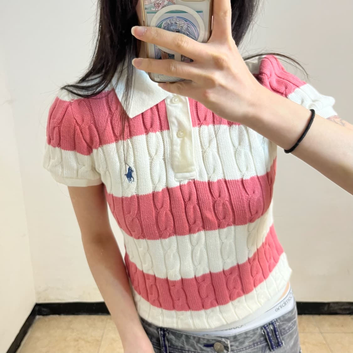 Polo cable stripe collar knit 상품이미지3