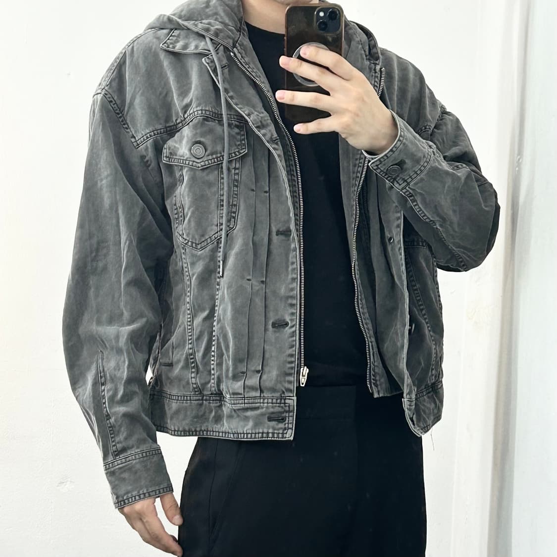 준지 22FW 3웨이 레이어드 흑청 후드 데님 자켓 상품이미지3