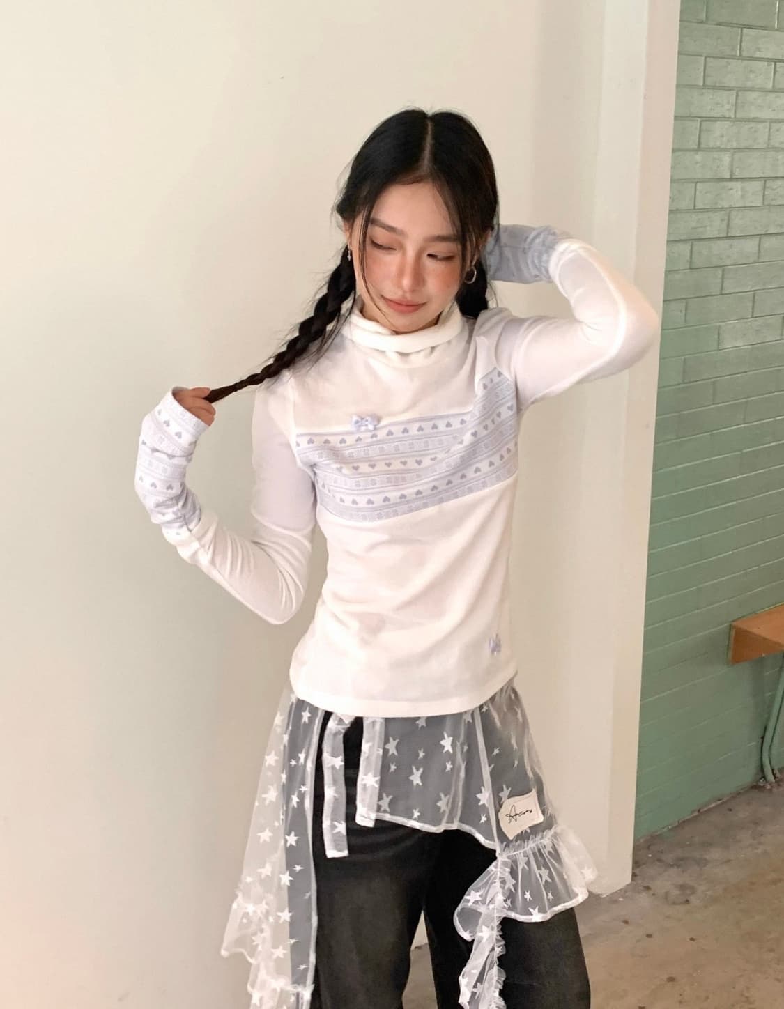 별 시스루 레이어드 언발 랩 스커트  상품이미지2