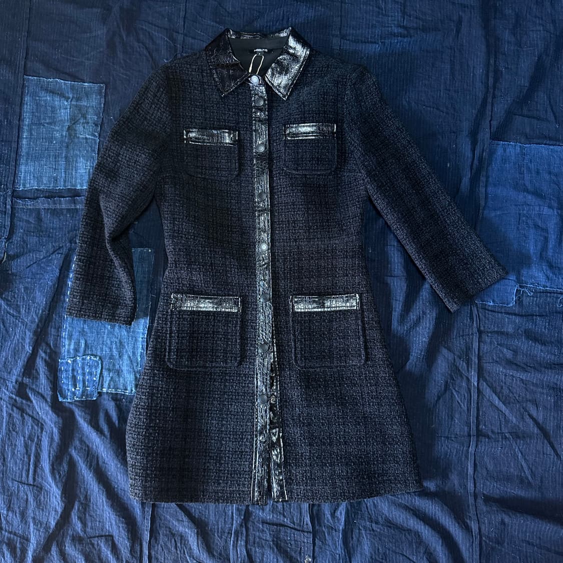 니쁜스 벨벳 트위드 & 레더 원피스 F 상품이미지1