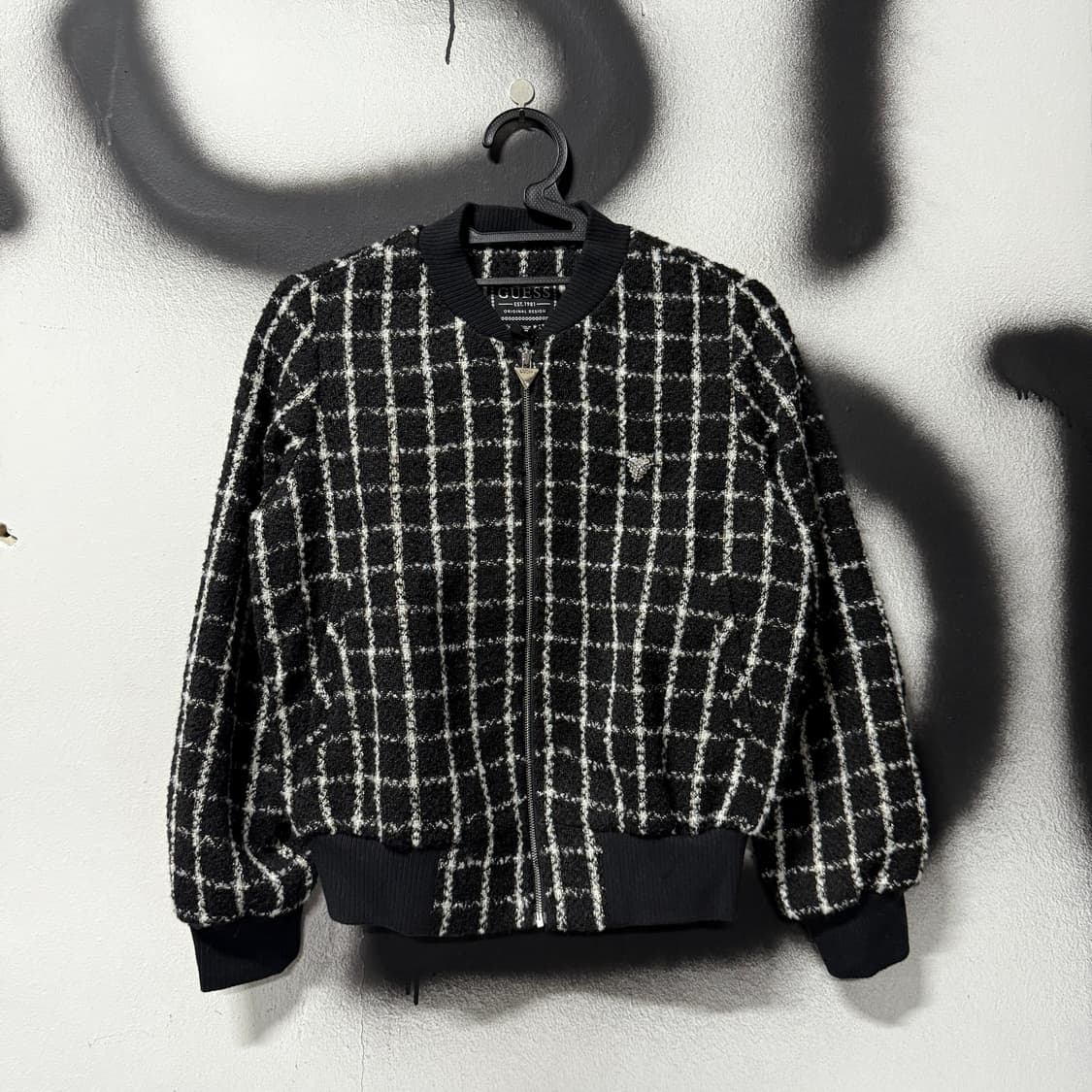 새상품 게스 아가일 패턴 트위드 집업 블루종 자켓 상품이미지1