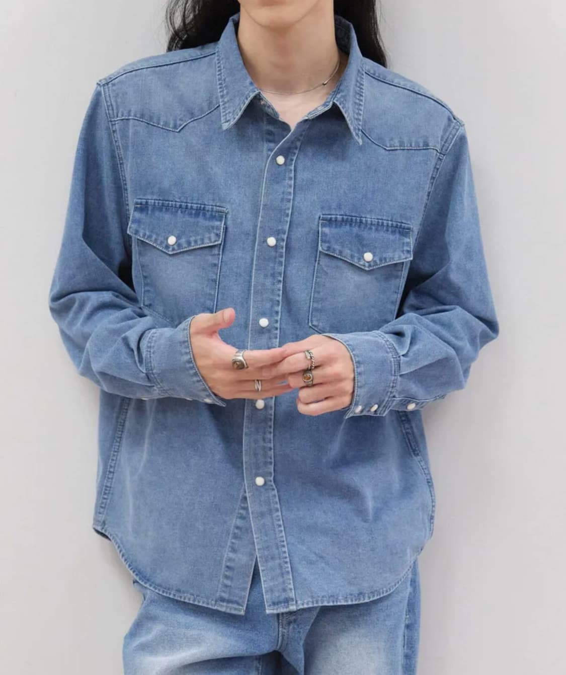 메르고 플랙 중청 웨스턴 데님 셔츠 L 상품이미지3
