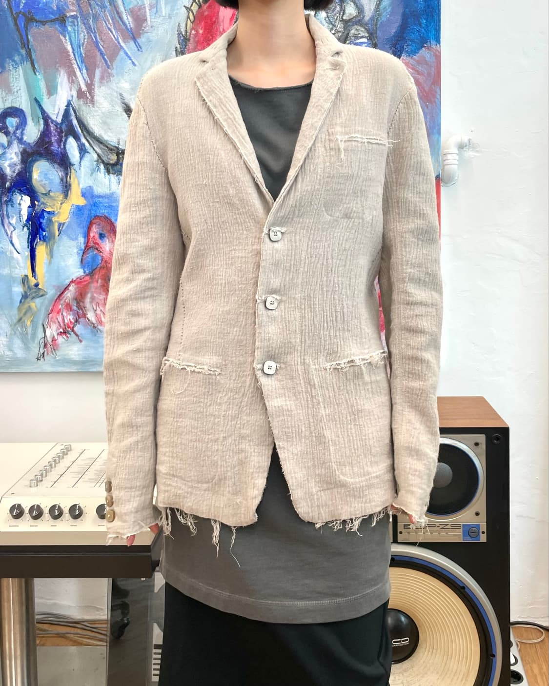 [S] 트랜짓 로우엣지 코튼 린넨 테일러드 자켓 상품이미지1