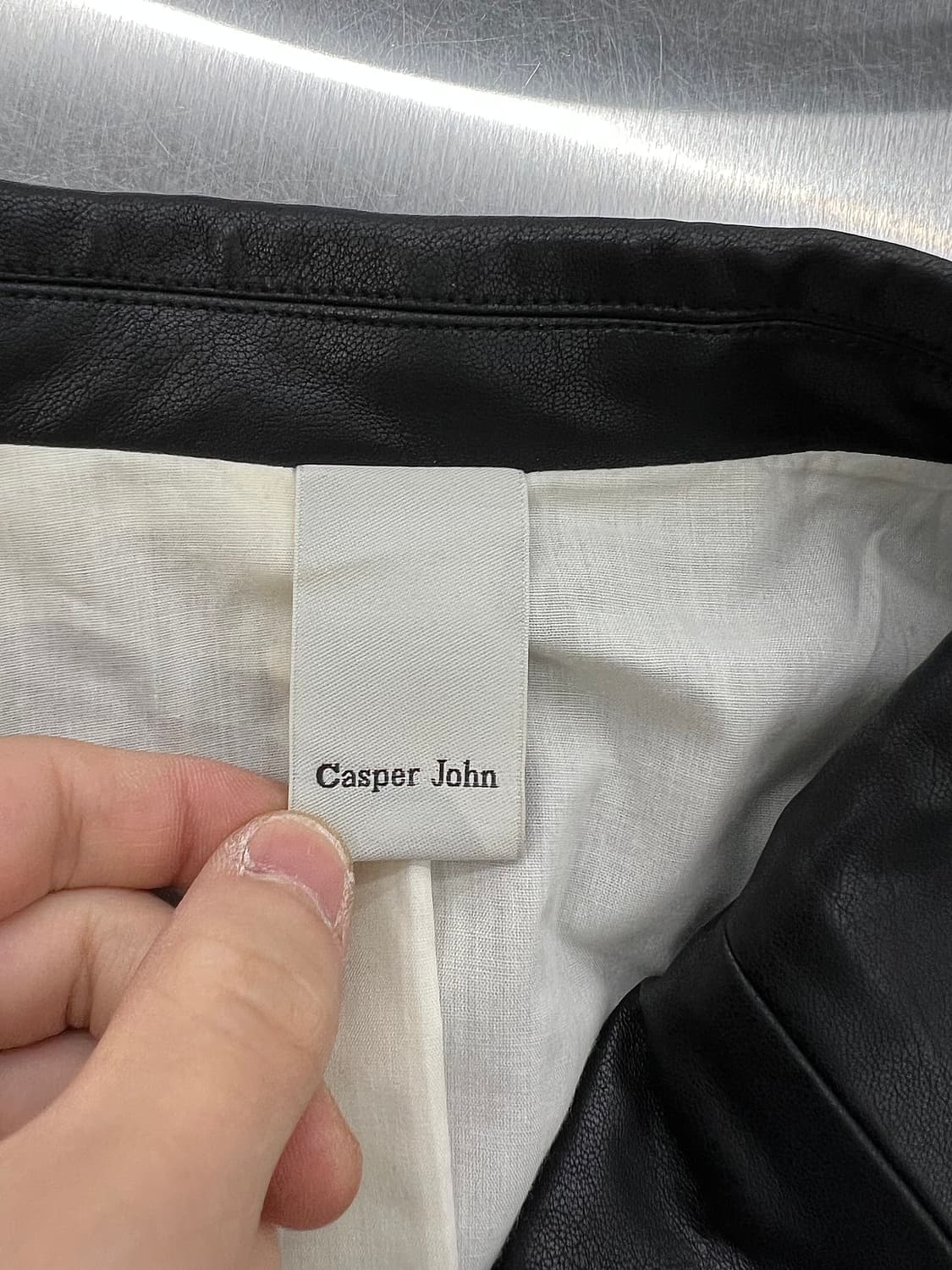 캐스퍼 존 더블 브레스티드 레더 2b 나이프 카라 블레이저 자켓 상품이미지7