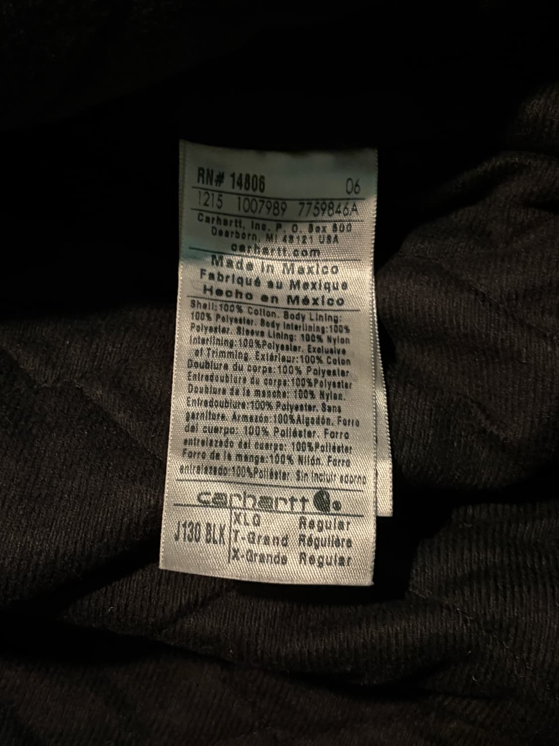 칼하트 액티브 J130 BLK XL/R 상품이미지6