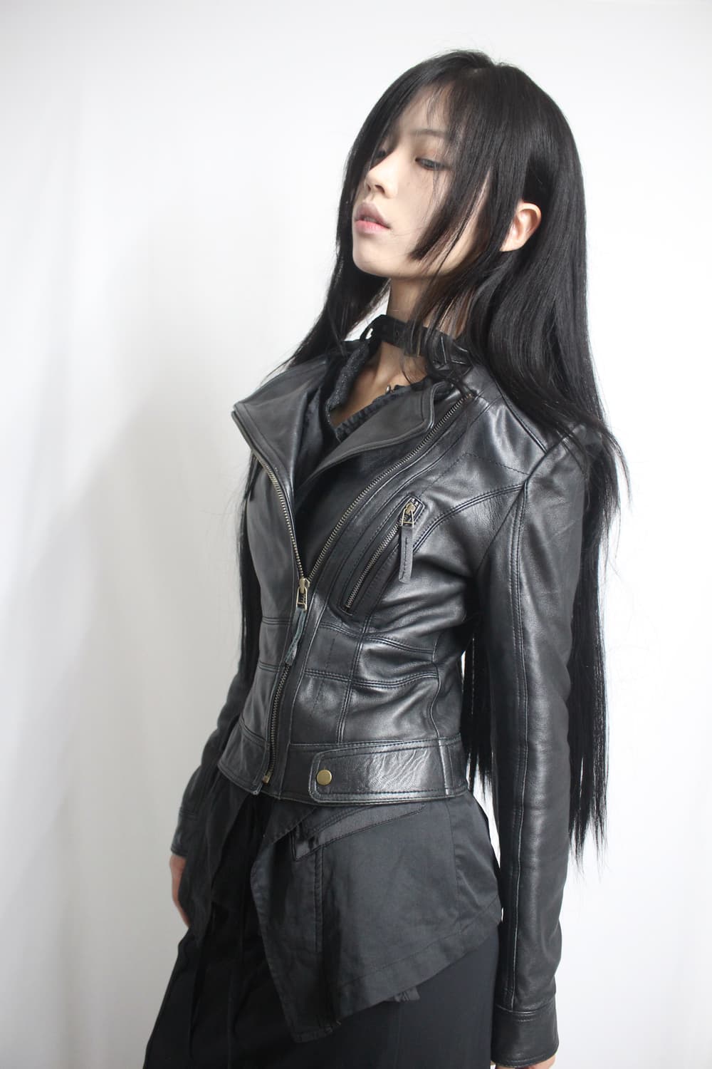 Leather skin-black diagonal lamb jacket 상품이미지9