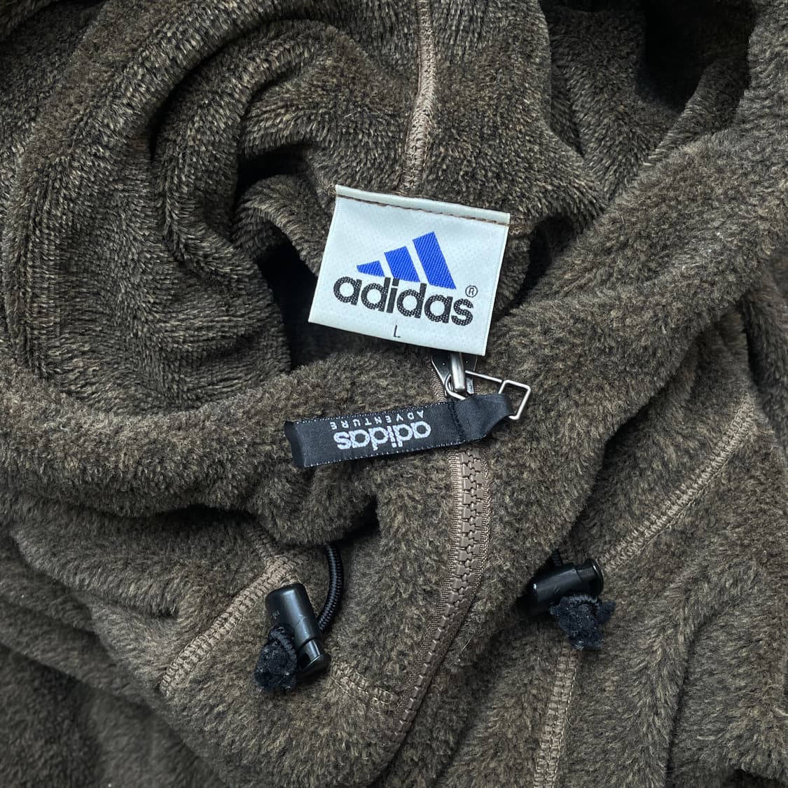 90s 아디다스 초코 브라운 올드스쿨 오버핏 후드 후리스 플리스자켓 XL 상품이미지5