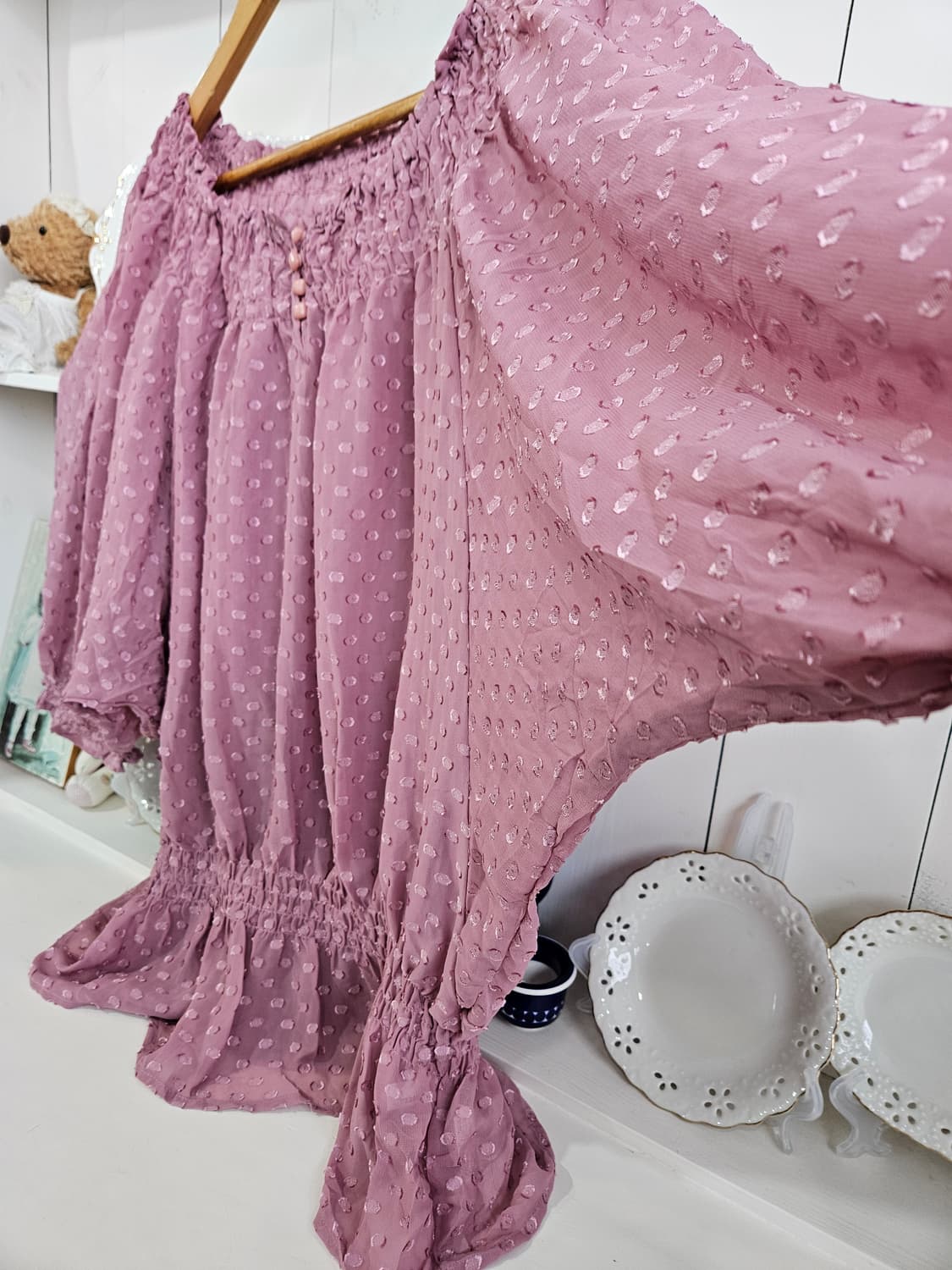 도트 쉬폰 스모크 롱핏 블라우스 상품이미지9