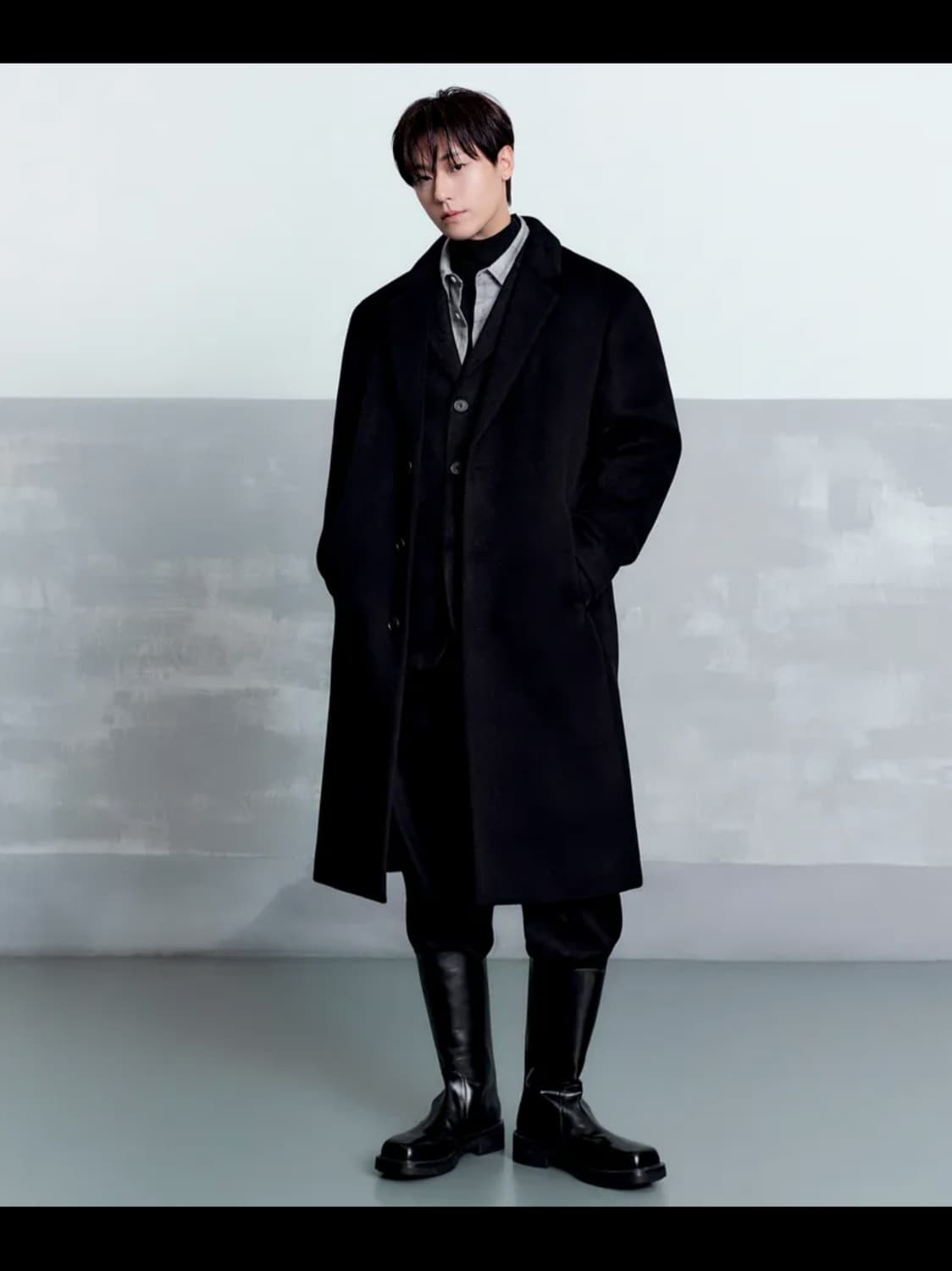 캐시미어 블렌드 오버사이즈 싱글 코트 [블랙] 무신사 스탠다드 상품이미지1