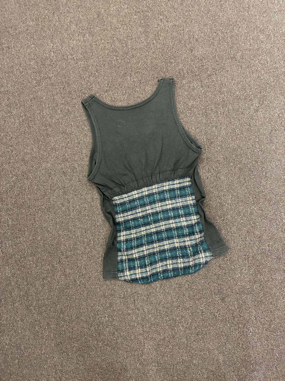 OS)Japanese vintage 여성 체크 무늬 디테일 슬리브리스 상품이미지5