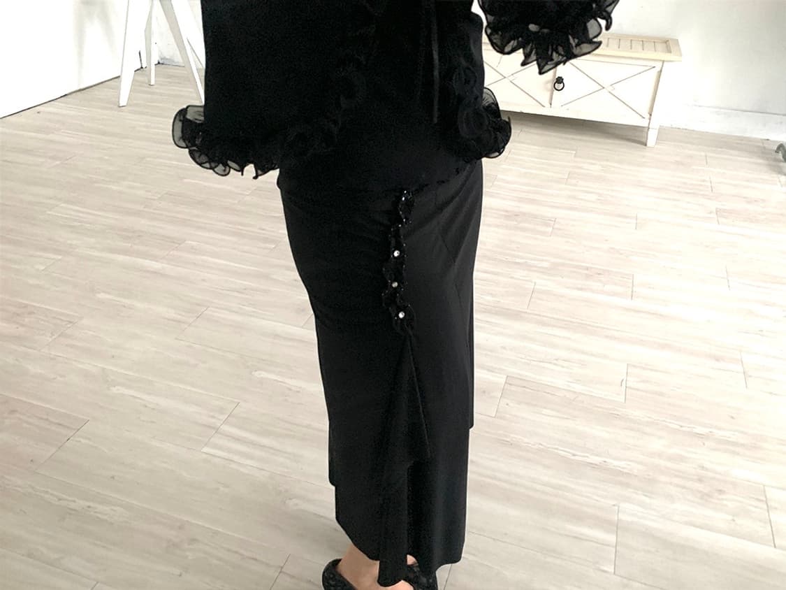 Black Shirring Detail Layered point Long 상품이미지2