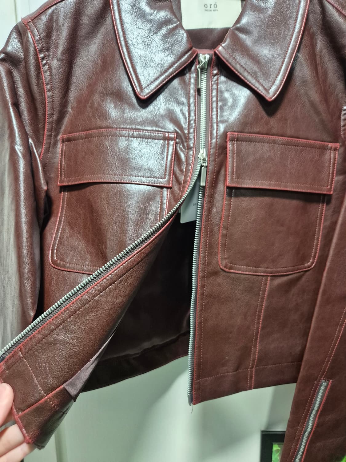 (새상품) ORO 오로 브라운 레더 크롭 자켓 상품이미지3
