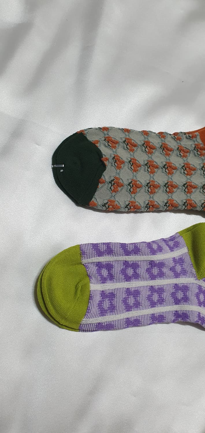 2컬레 가격 그린 퍼플 오렌지 꽃 플라워 패턴 양말 상품이미지6