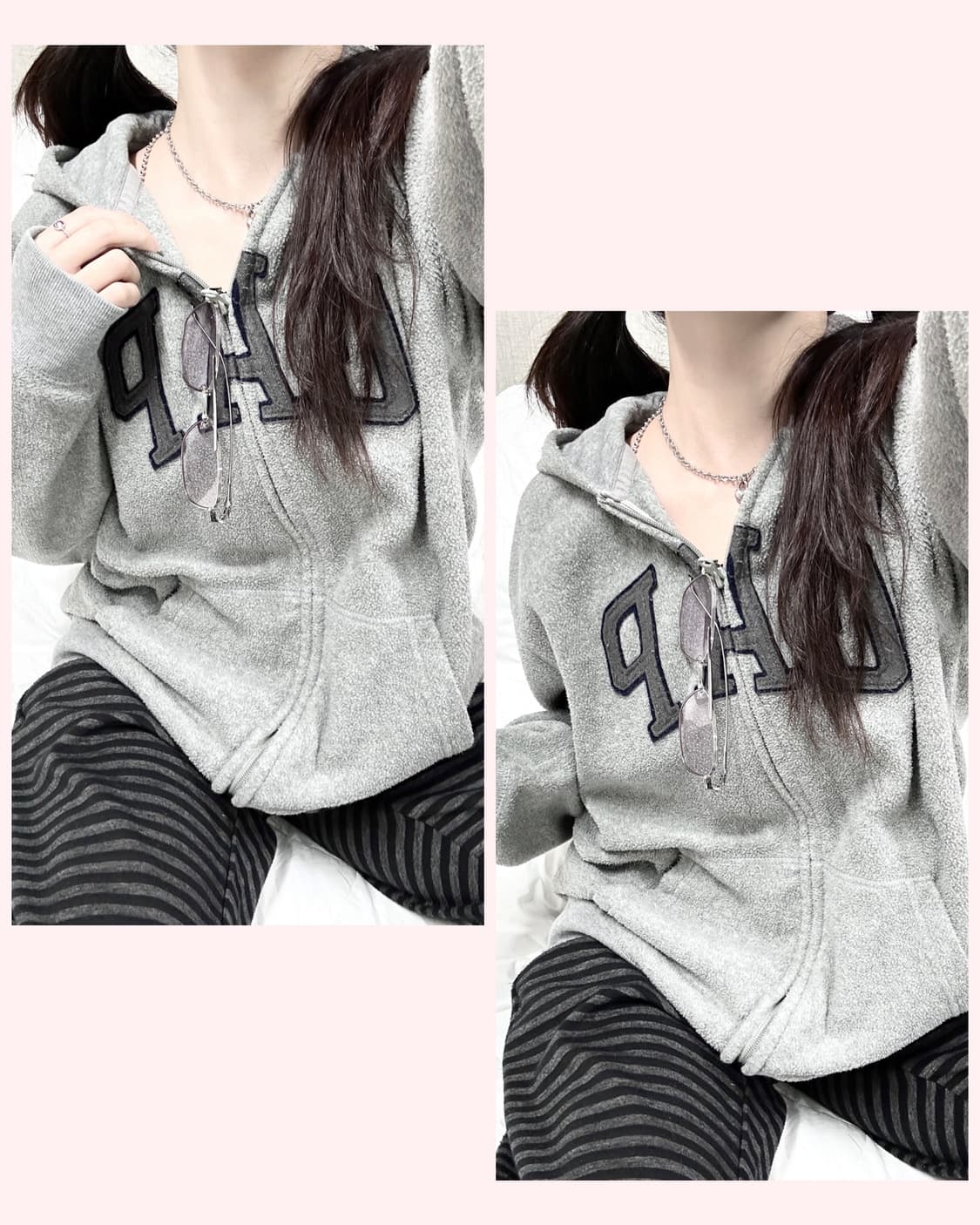 갭 빅로고 그레이 부클 후드집업 상품이미지1