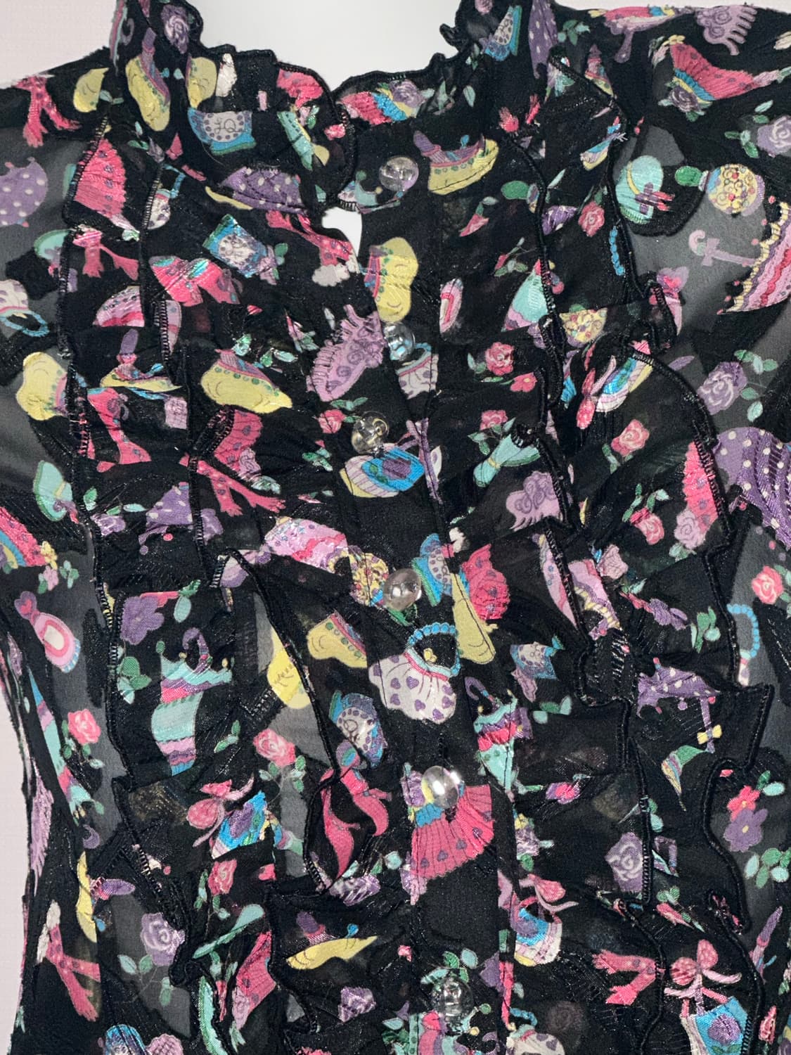 빈티지 패턴 프린팅 셔링 시스루 블라우스 상품이미지5