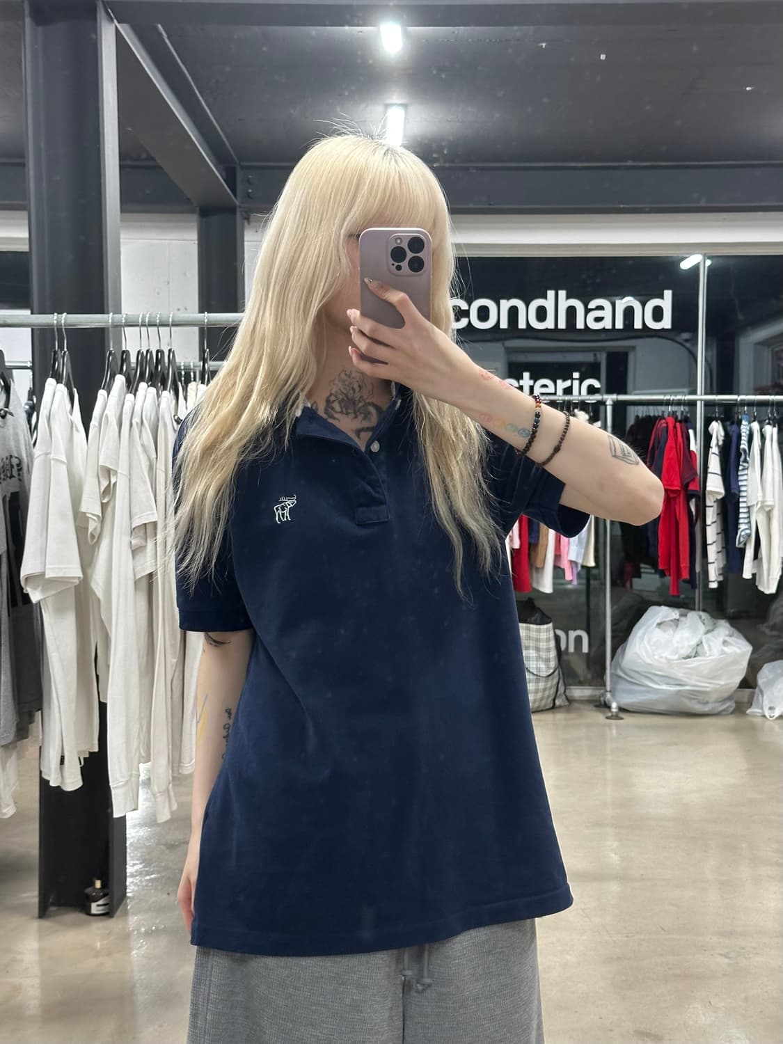 아베크롬비 자수 로고 네이비 카라 반팔 티셔츠 상품이미지1