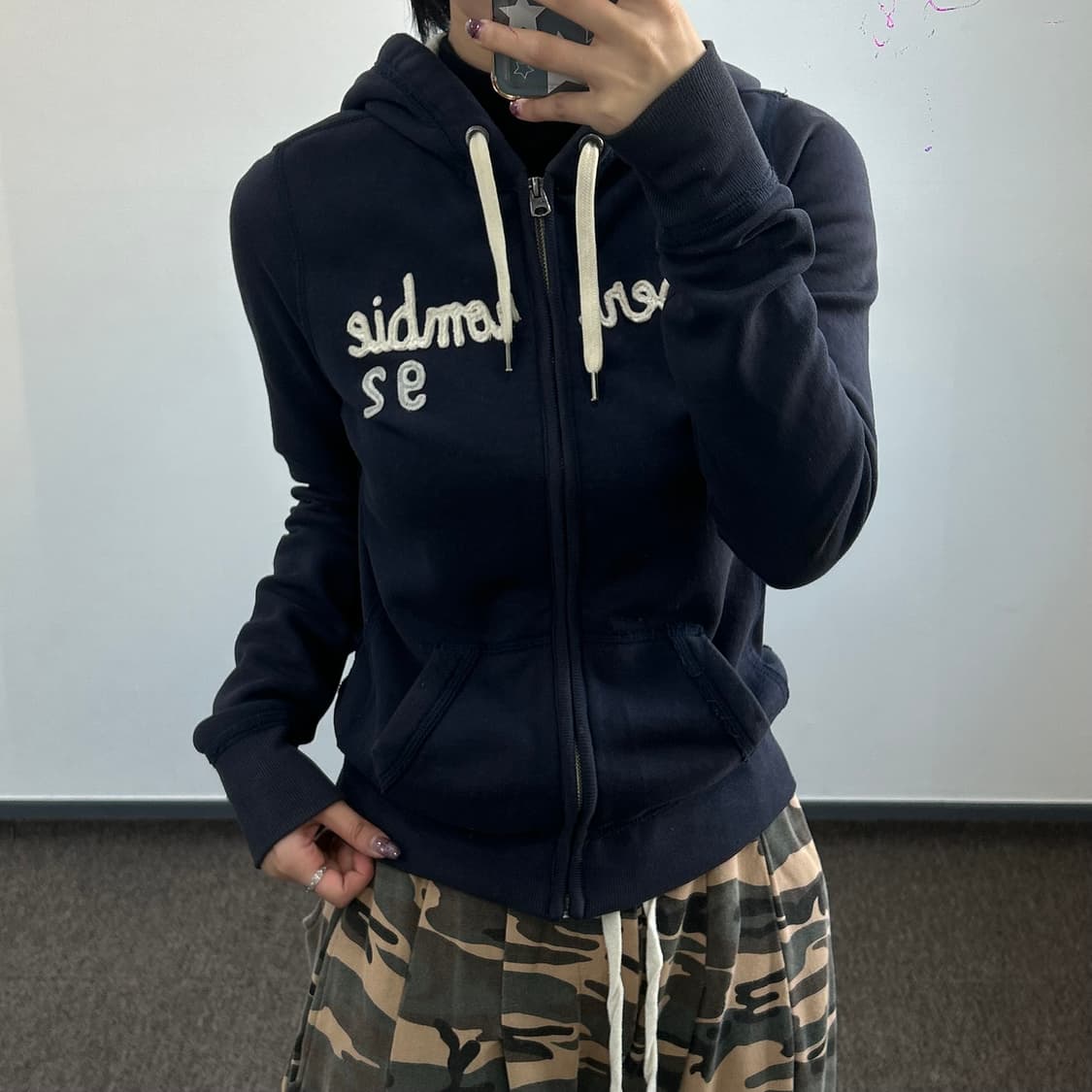 Abercrombie 아베크롬비 레터링로고 네이비 후드집업 상품이미지2