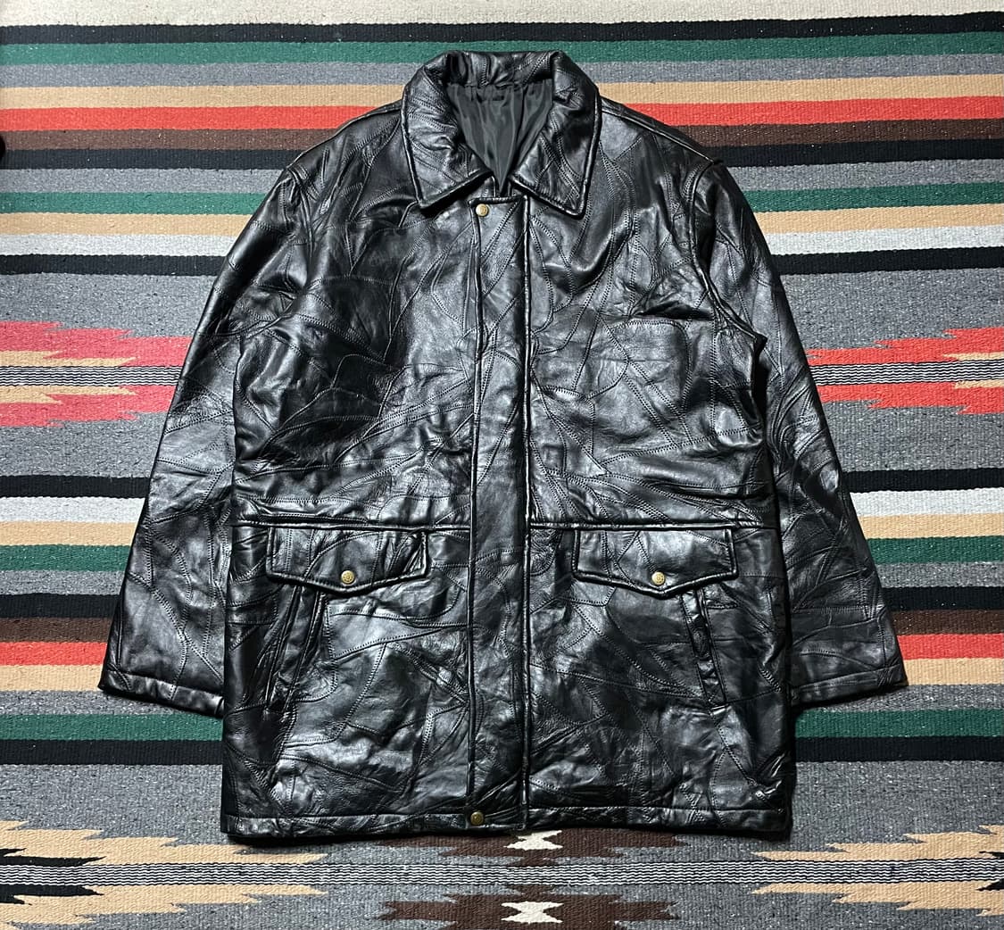 빈티지 램 가죽 패치워크 하프 코트- L 상품이미지1