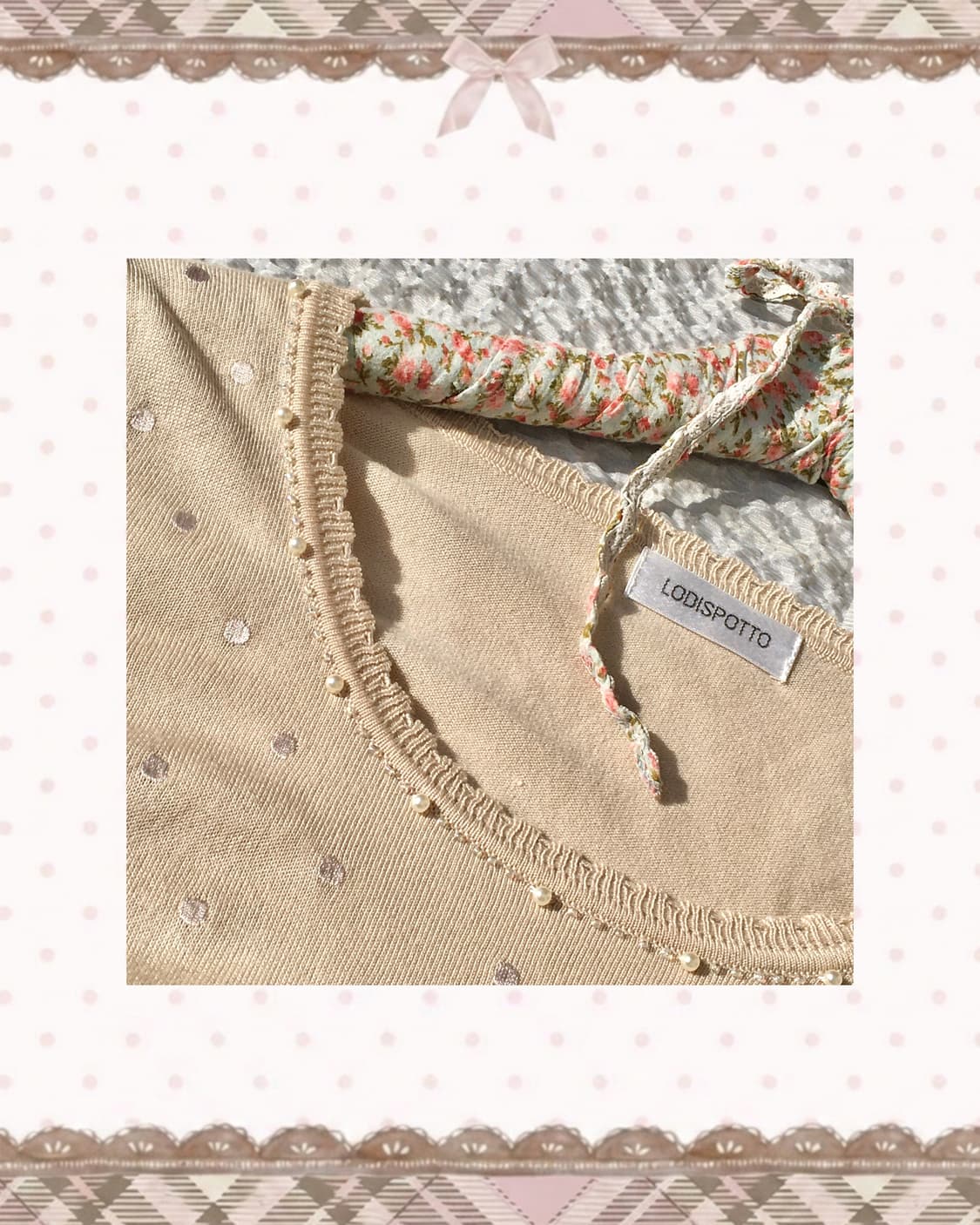 로디스포토 베이지 진주 비즈 도트 니트 상품이미지3