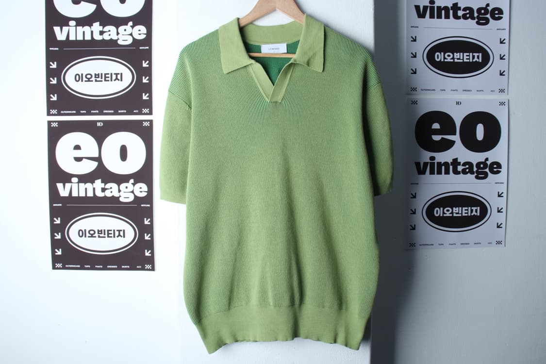 (XL-2XL) 르마드 반팔 카라 티셔츠 브이넥 니트 연그린-H32754 상품이미지2
