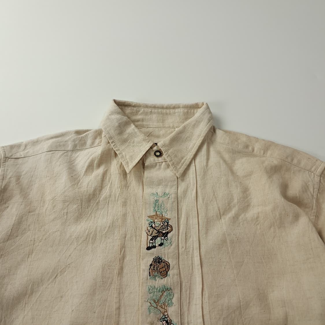 CK476 L Woodpecker 90s 독일 바바리안 린넨 알펜 셔츠 상품이미지2