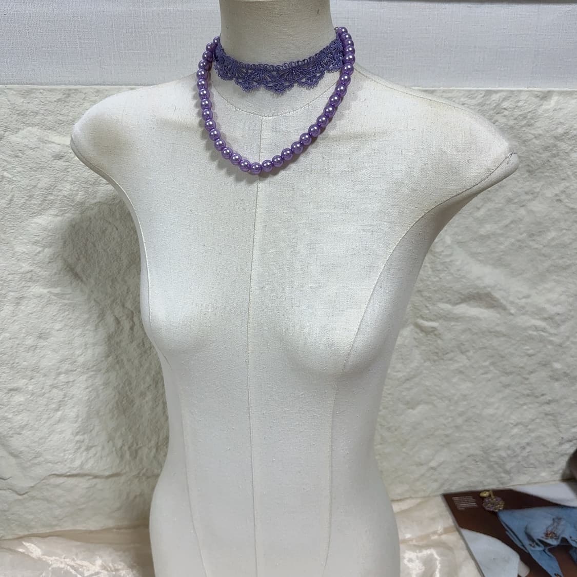 빈티지 보라 레이스 진주 목걸이세트 상품이미지1