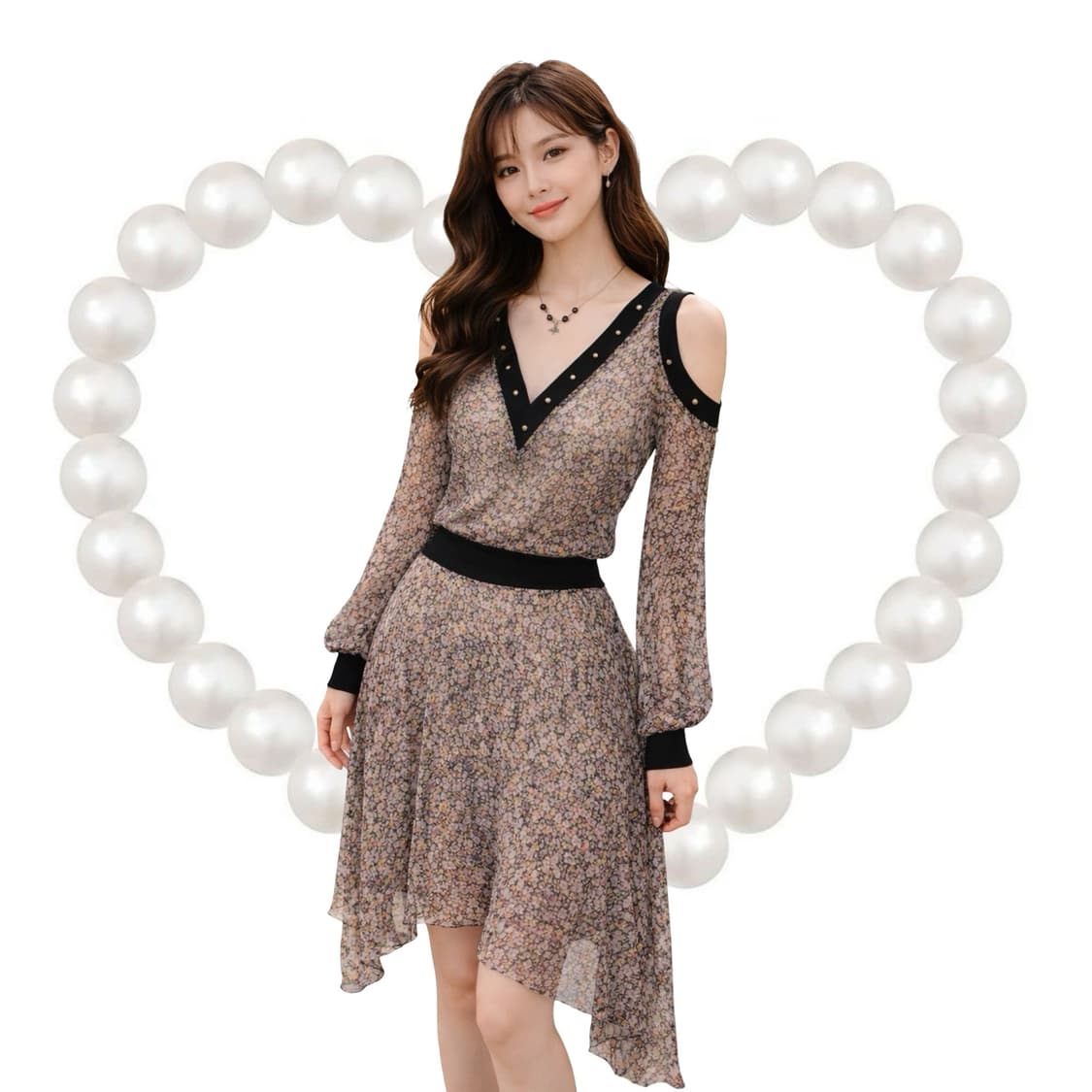 일본 빈티지 유니크 오리엔탈 쉬폰 어깨 트임 원피스 상품이미지5