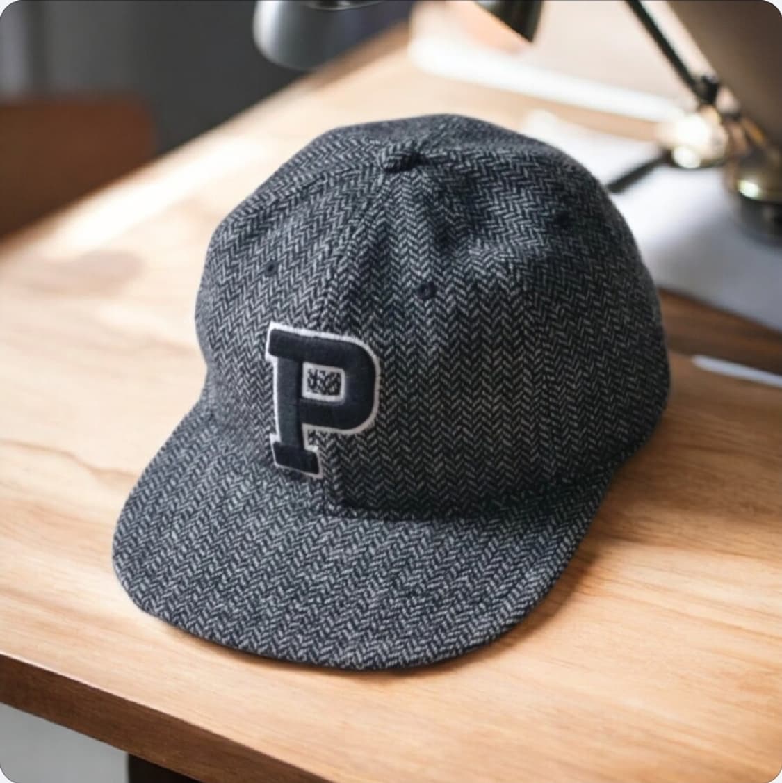 새제품) 폴로 헤링본 울 볼캡 모자 P로고 자수 가죽끈 그레이 블랙 상품이미지4