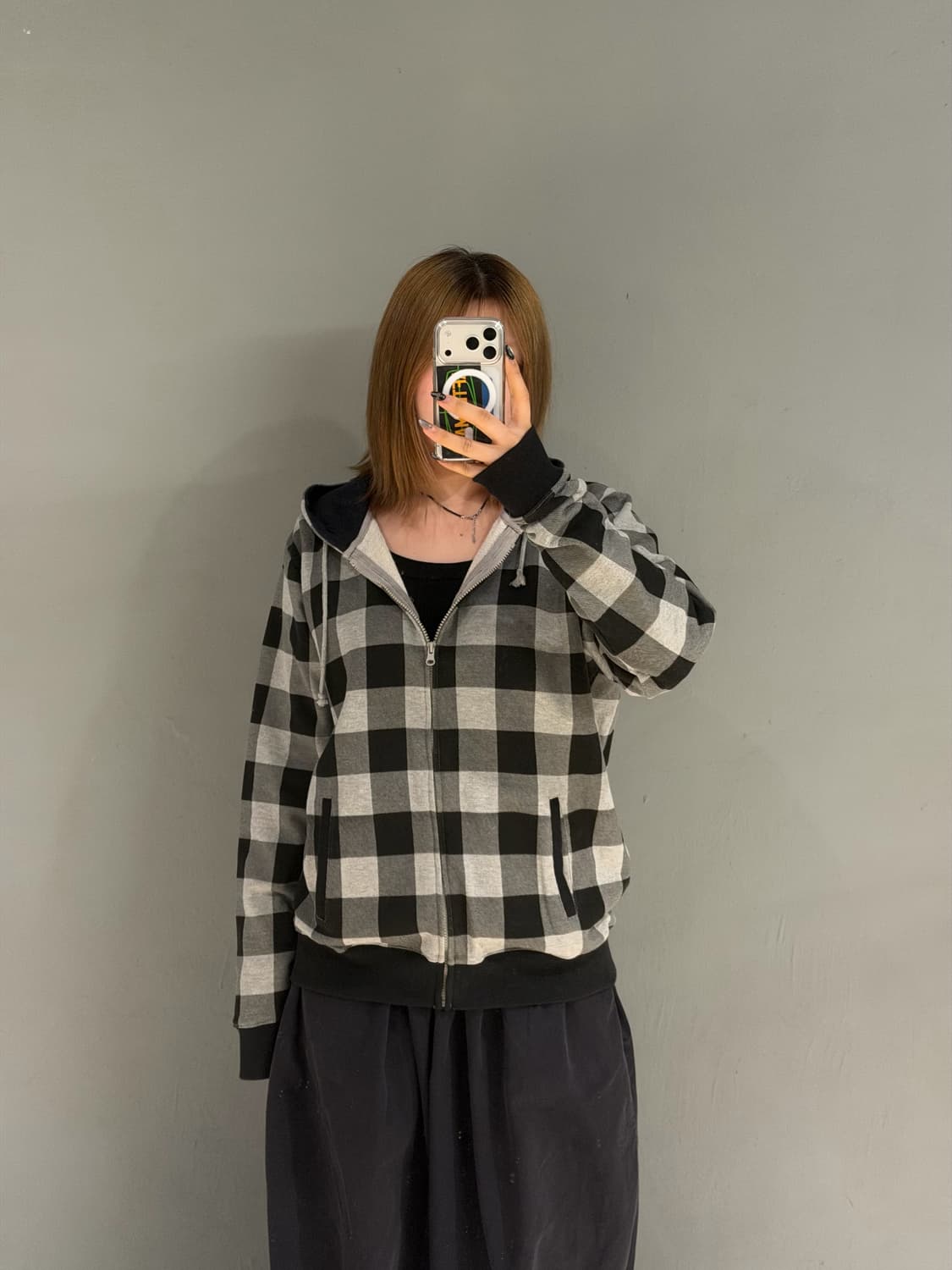 check pattern hood zip-up 상품이미지3