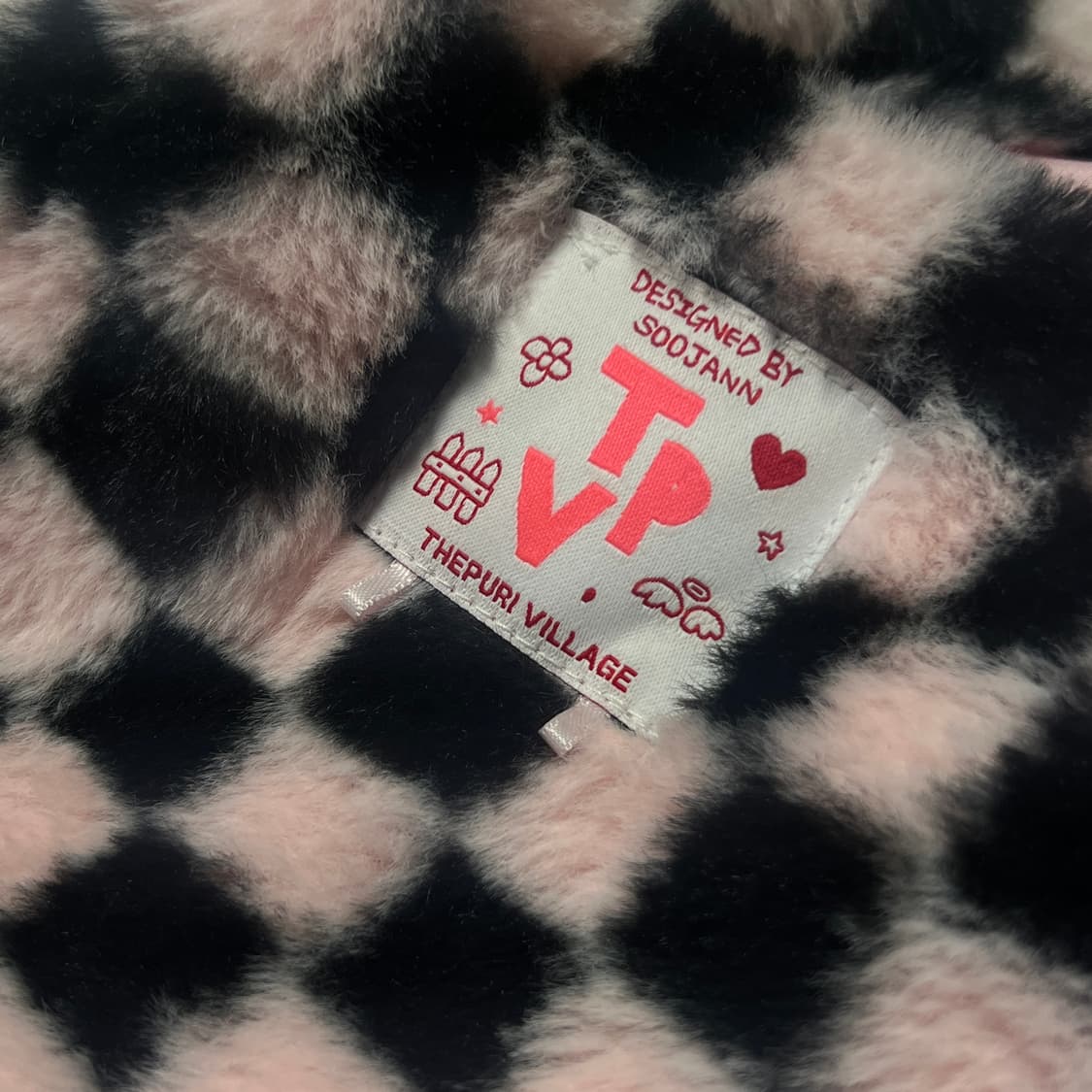 더푸리빌리지 키치 핸드메이드 토트백 포인트 독특한 숄더 체커보드 가방 상품이미지2