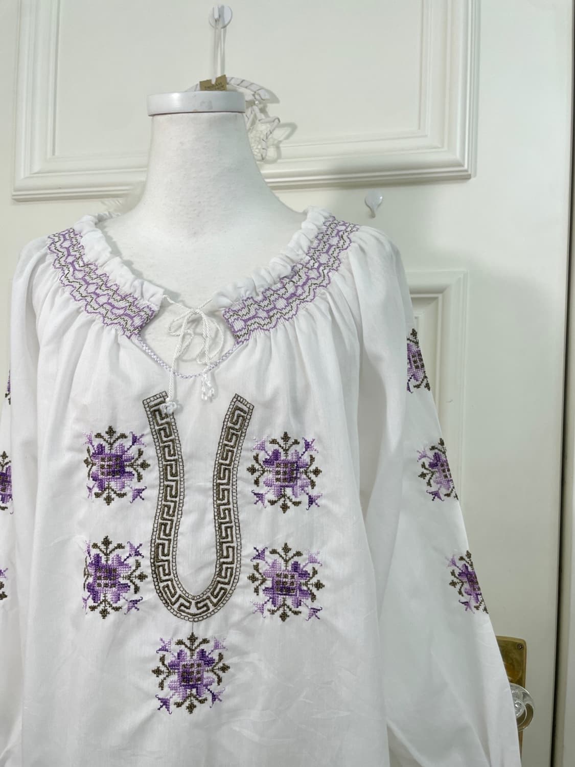 white purple embroidery loose cotton blo 상품이미지6