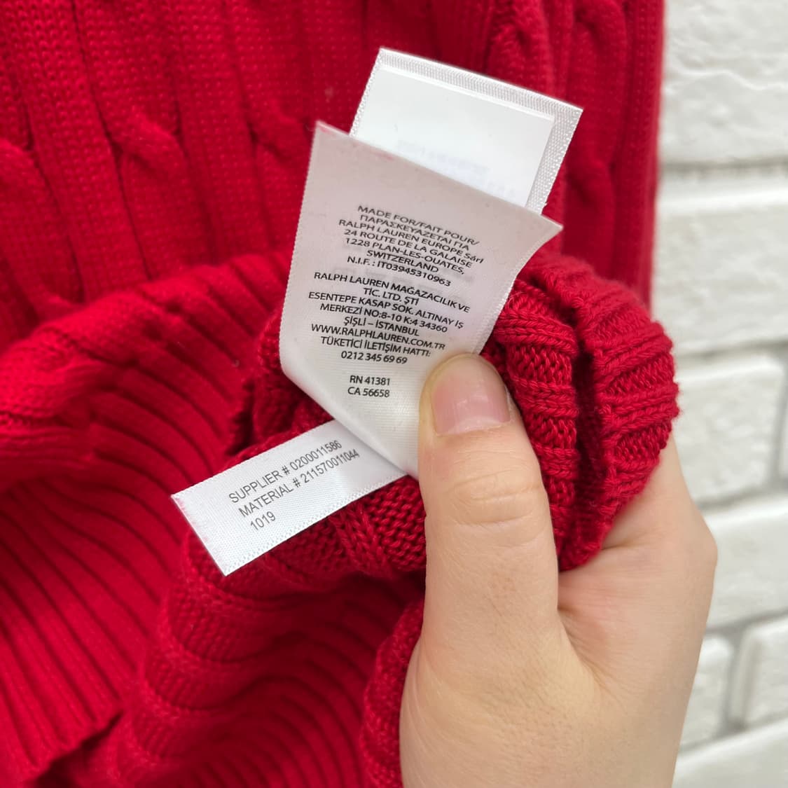 폴로랄프로렌 레드 꽈배기니트 브이넥-S 상품이미지3