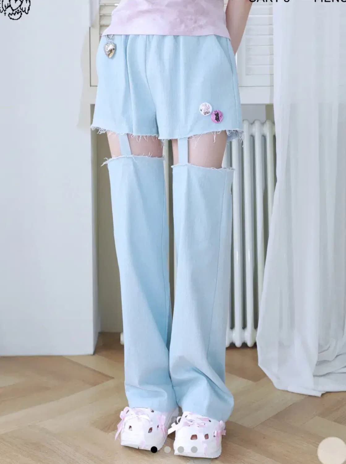 클럿스튜디오 데님 컷아웃 팬츠 라이트 블루 상품이미지1