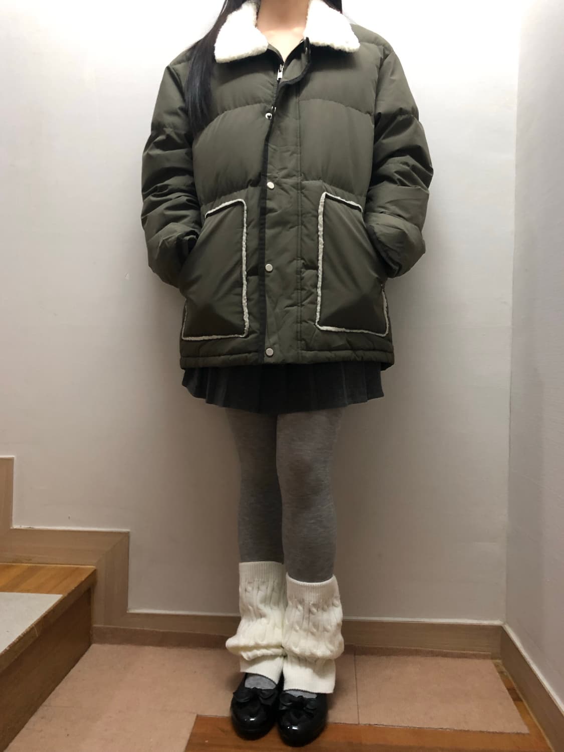 빈티지 카키 퍼 디테일 점퍼 상품이미지3