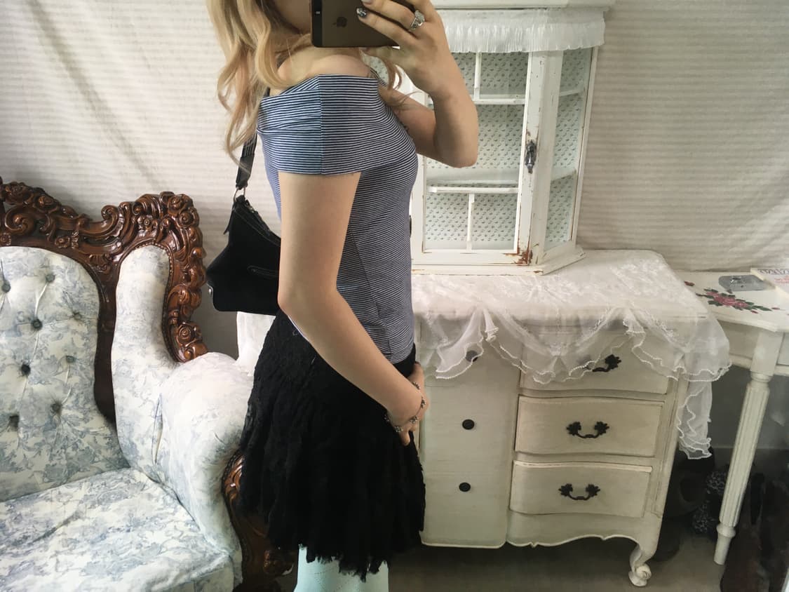 빈티지 스트라이프 오프숄더 딱붙 반팔 상품이미지2