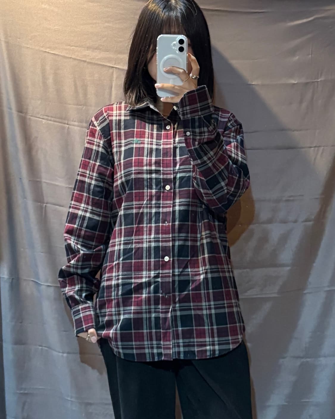 L 아디다스 삼선로고 체크패턴 셔츠 상품이미지1