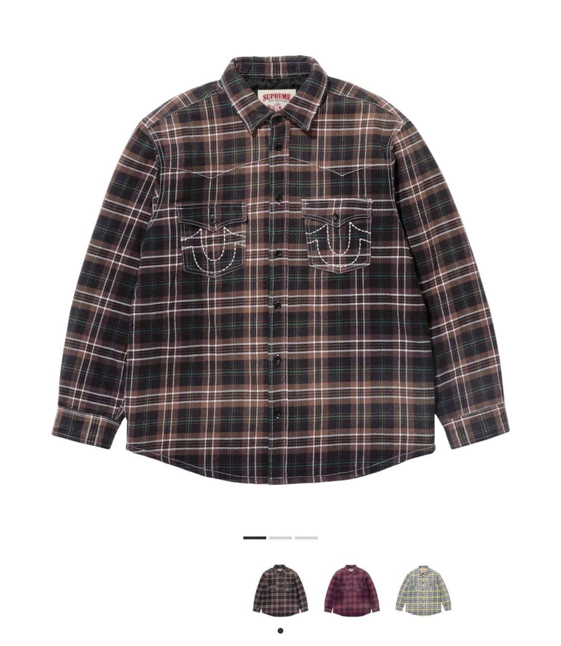 슈프림 트루릴리전 퀼티드 라인드 플레이드 플란넬 셔츠 블랙 라지 상품이미지1