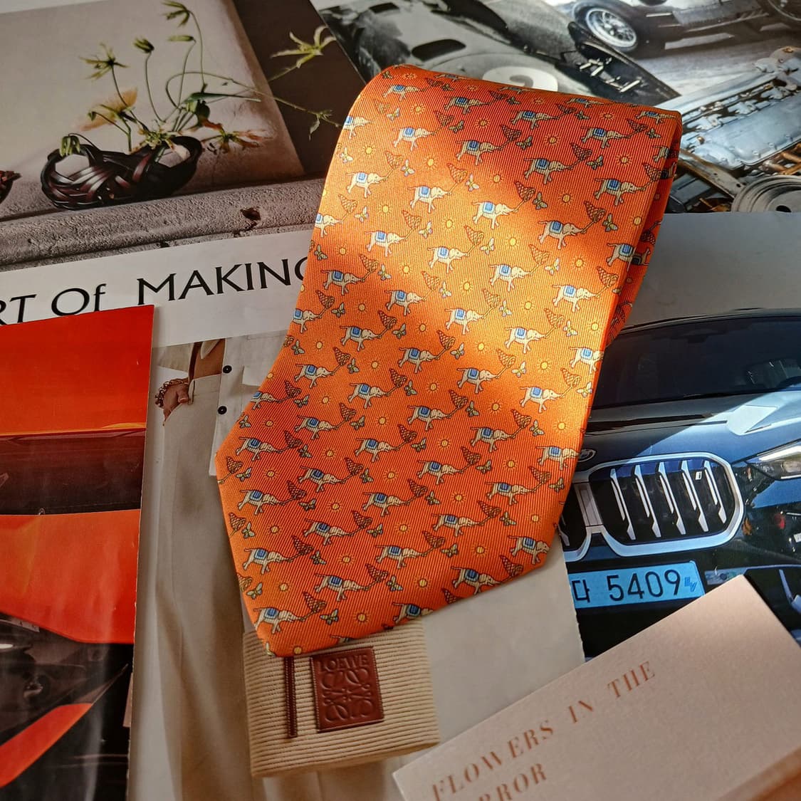 페라가모 실크 오렌지 행운 모티브 넥타이 9.5cm A+등급 A19614 상품이미지3