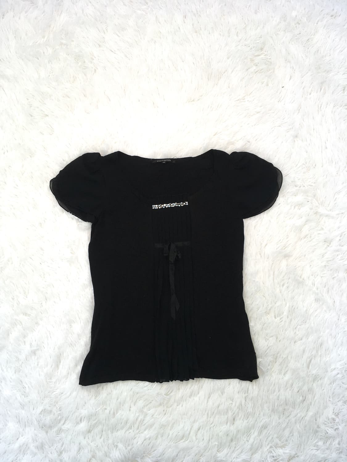 일본빈티지 prideglide 블랙 반팔 블라우스 상품이미지1