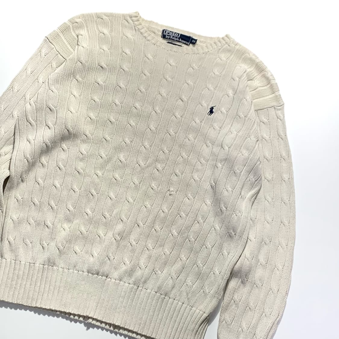 폴로 화이트 코튼 케이블 니트 상품이미지2