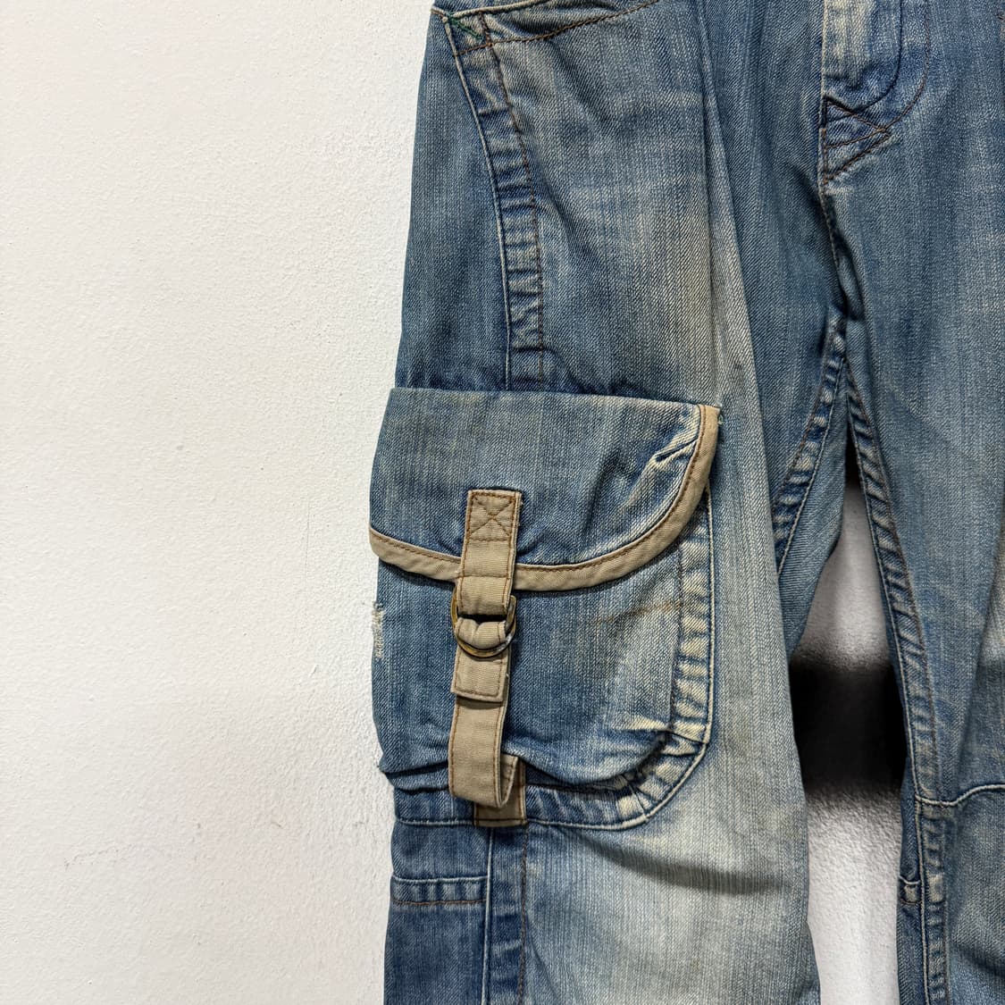 VTG 빈티지 빅사이즈 포켓 디테일 워싱 와이드 카고 데님 팬츠 상품이미지4