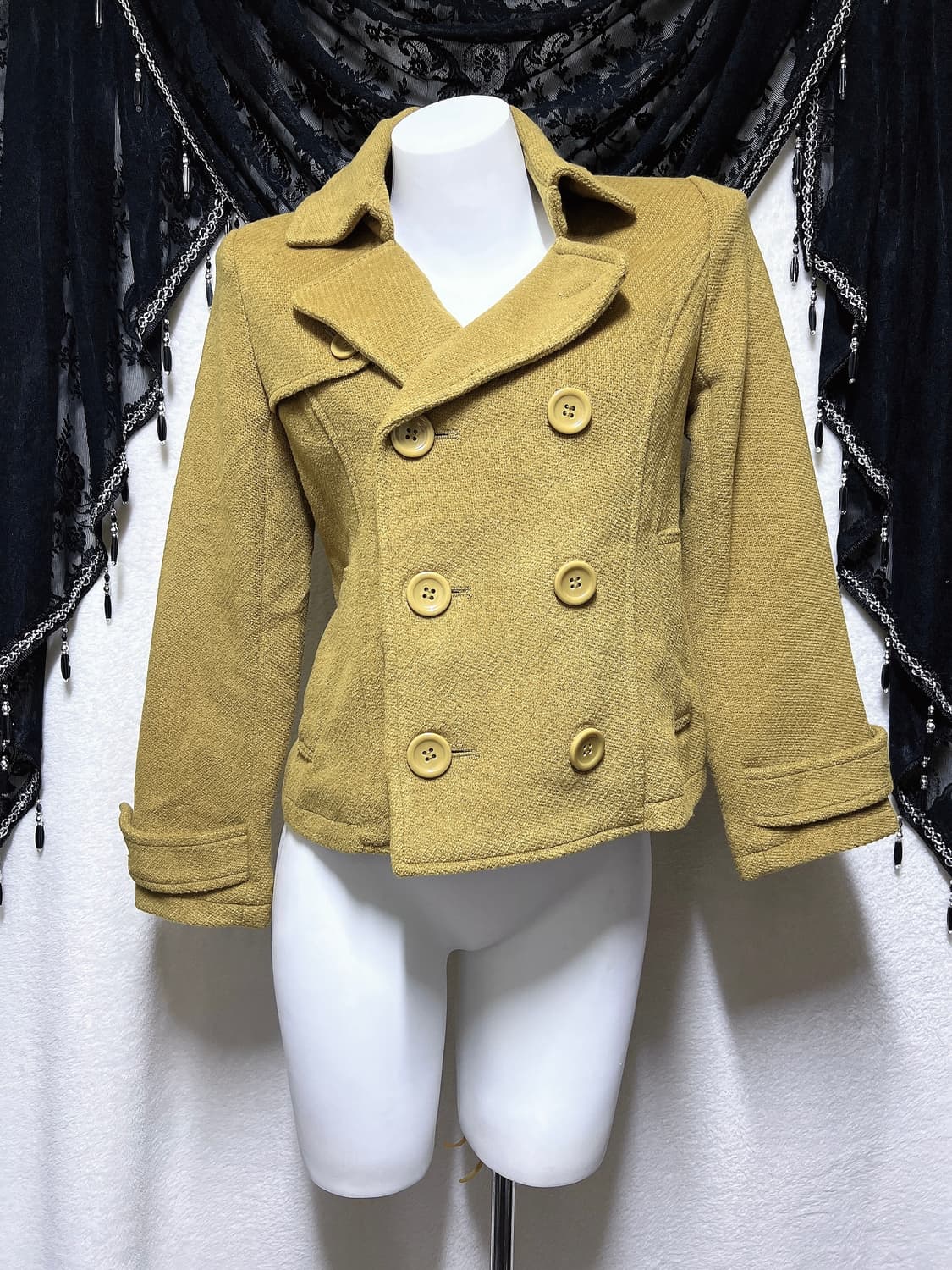 라떼갸루 로맨틱 로걀 올리브 브라운 더블버튼 울 숏코트 자켓 너드 핀터 상품이미지2