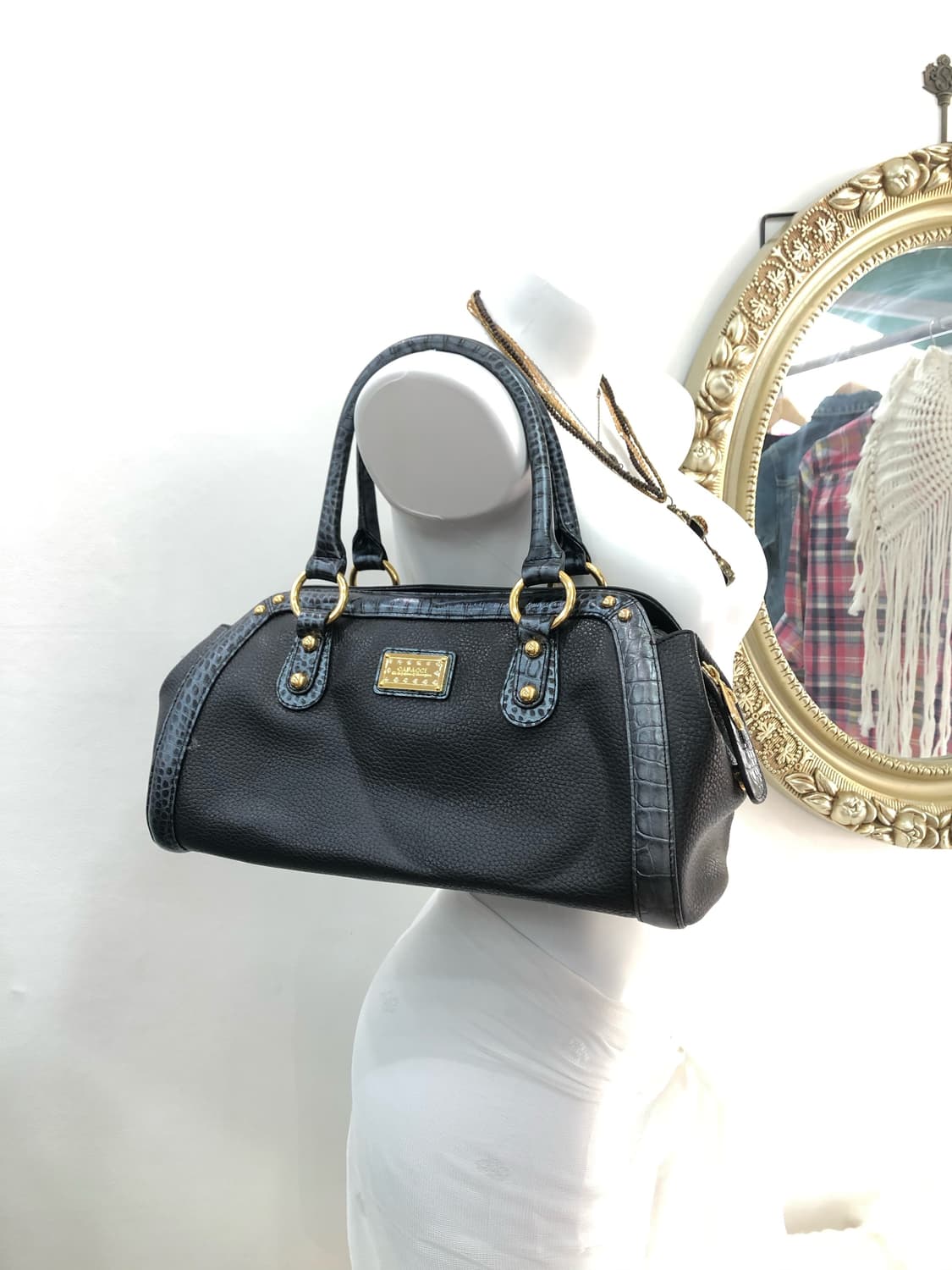 navy croc contrast black tote bag 상품이미지1